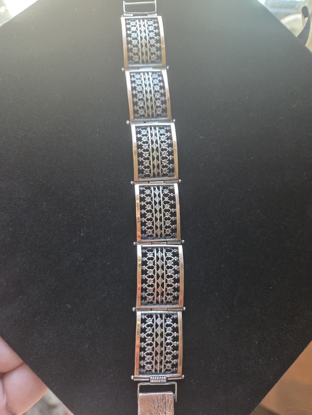 14k Gold And Sterling Silver Ornate Bracelet 7"
